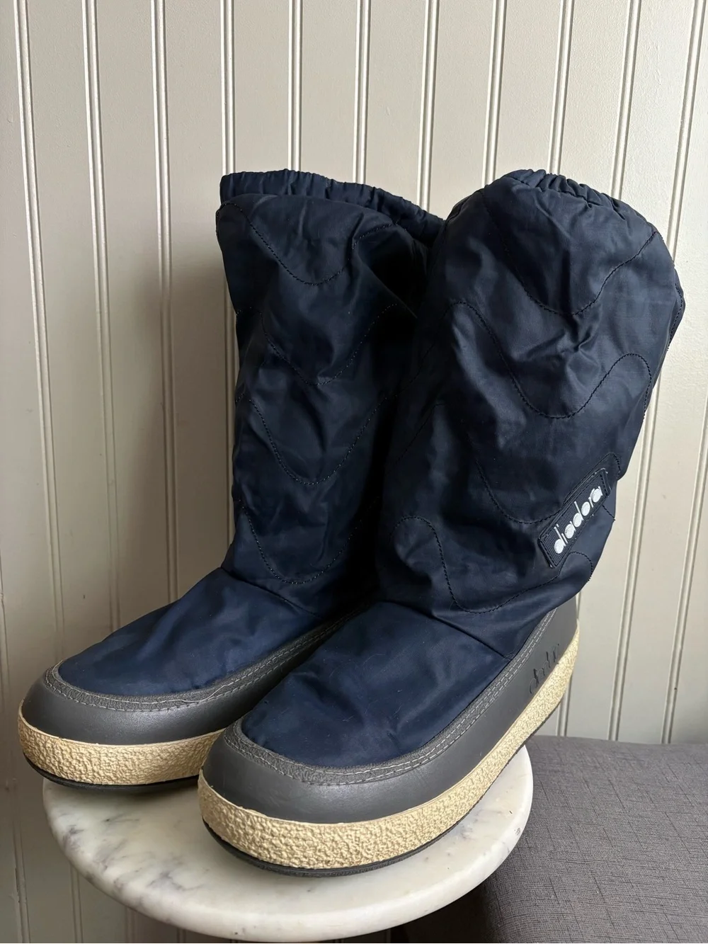 Vintage Diadora Quilted Lined Snow/Moon Boots Mens 12.5 Navy Blue VTG 80s Italy